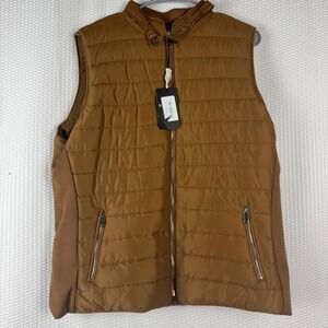 Beta House 2XL Vest Brown Puffer Sleeveless Jacket Full Zip Mock Neck